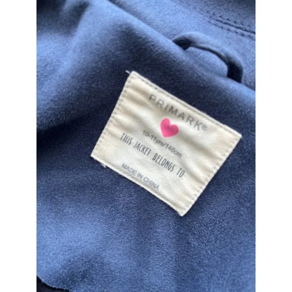 Primark Girl's Navy Blue Moto Jacket Vegan Suede 10-11 Yrs L - Picture 3 of 3